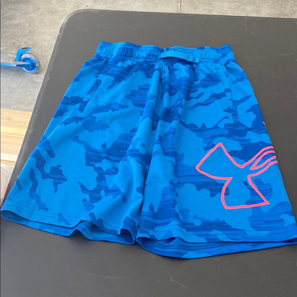 Blue Camo Athletic Shorts with Logo